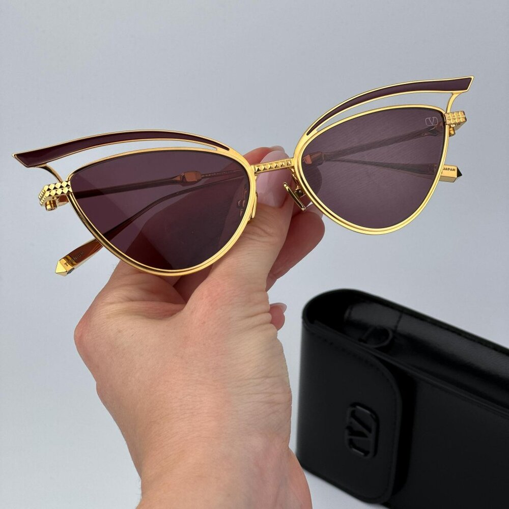 Valentino Men BRAND NEW Sunglasses Titanium Gold Grey Cat Eye V - GLASSLINER